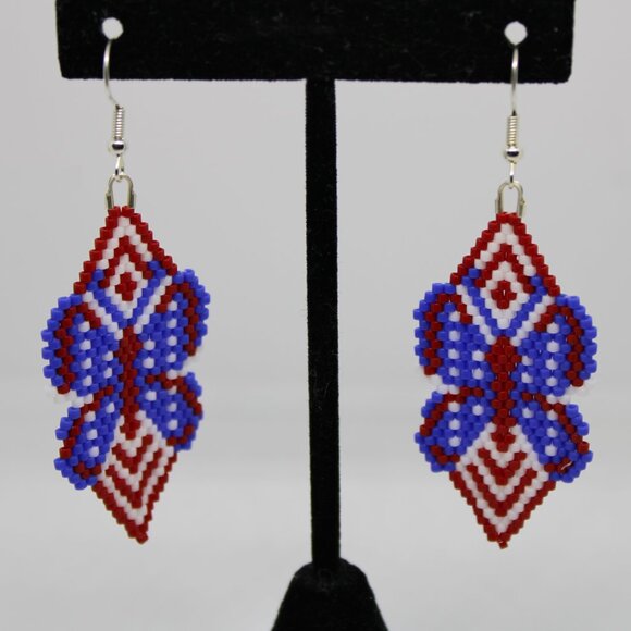Patriotic Butterfly Earrings, Independence Day Earrings, Beaded Earrings, Ladies - Picture 5 of 5
